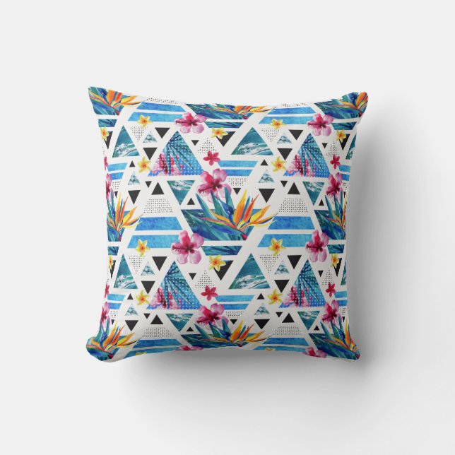 Geometric Tropical Flowers Pattern Cushion (Front)