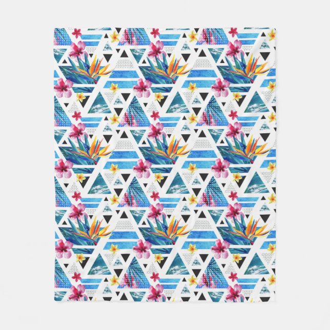Geometric Tropical Flowers Pattern Fleece Blanket (Front)