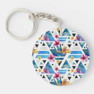 Geometric Tropical Flowers Pattern Key Ring