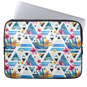 Geometric Tropical Flowers Pattern Laptop Sleeve