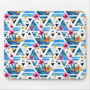 Geometric Tropical Flowers Pattern Mouse Pad