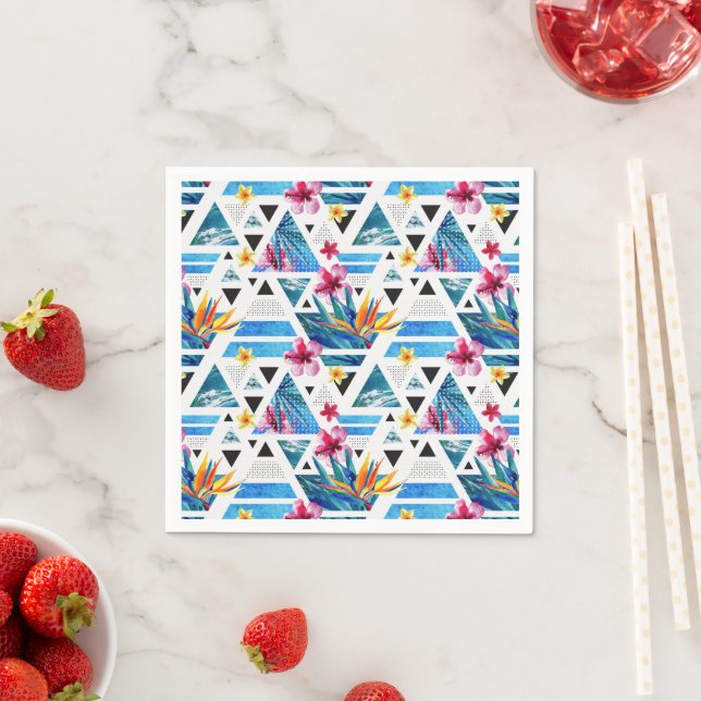 Geometric Tropical Flowers Pattern Napkin (Insitu)