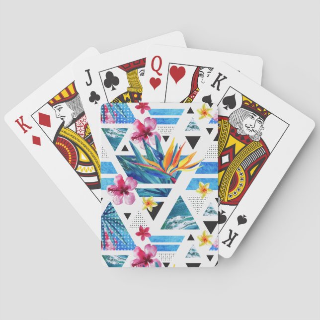 Geometric Tropical Flowers Pattern Playing Cards (Back)