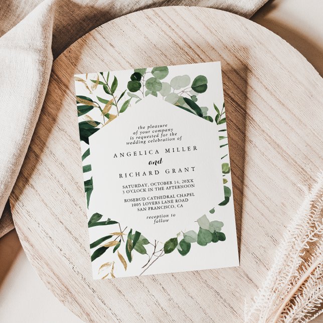 Geometric Tropical Gold Foliage Diamond Wedding  Invitation (Creator Uploaded)