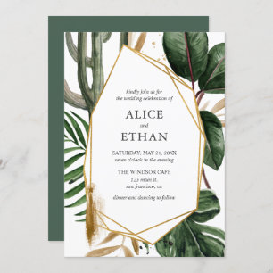 Geometric Tropical Greenery Wedding Invitation
