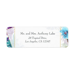 Geometric Tropical Orchids Beach Wedding Return Address Label