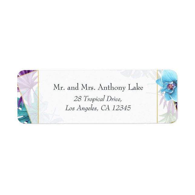 Geometric Tropical Orchids Beach Wedding Return Address Label (Front)