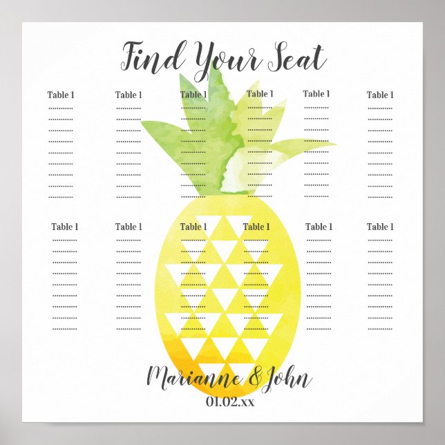 Geometric Tropical Pineapple Wedding Seating Chart (Front)