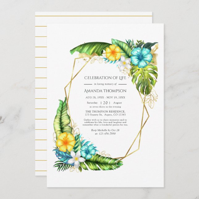 Geometric Tropical Summer Celebration of Life Invitation (Front/Back)