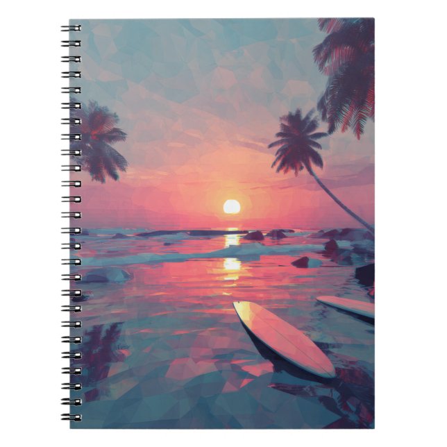 Geometric Tropical Sunset Surf Notebook (Front)