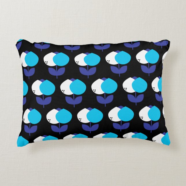 Geometric Tulips Blue and Black Decorative Cushion (Front)