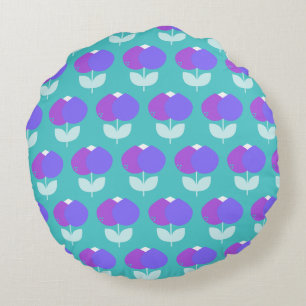 Geometric Tulips Purple and Aqua Round Cushion