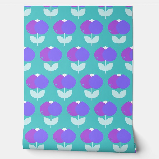 Geometric Tulips Purple and Aqua Wallpaper (Unrolling)