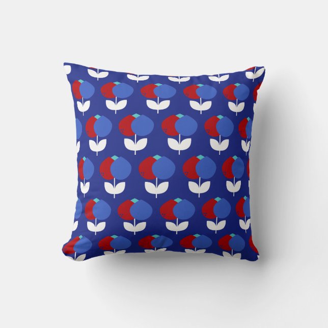 Geometric Tulips Red and Blue Cushion (Front)