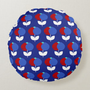 Geometric Tulips Red and Blue Round Cushion