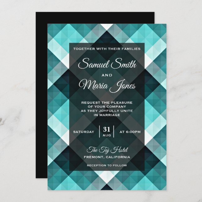Geometric Turquoise Abstract Wedding Invitation (Front/Back)