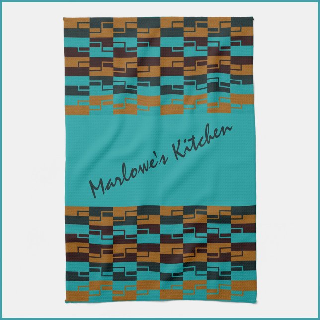 Geometric Turquoise and Brown  Tea Towel (Creator Uploaded)