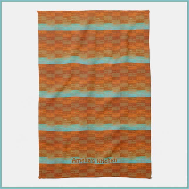 Geometric Turquoise and Orange Abstract   Tea Towel (Creator Uploaded)