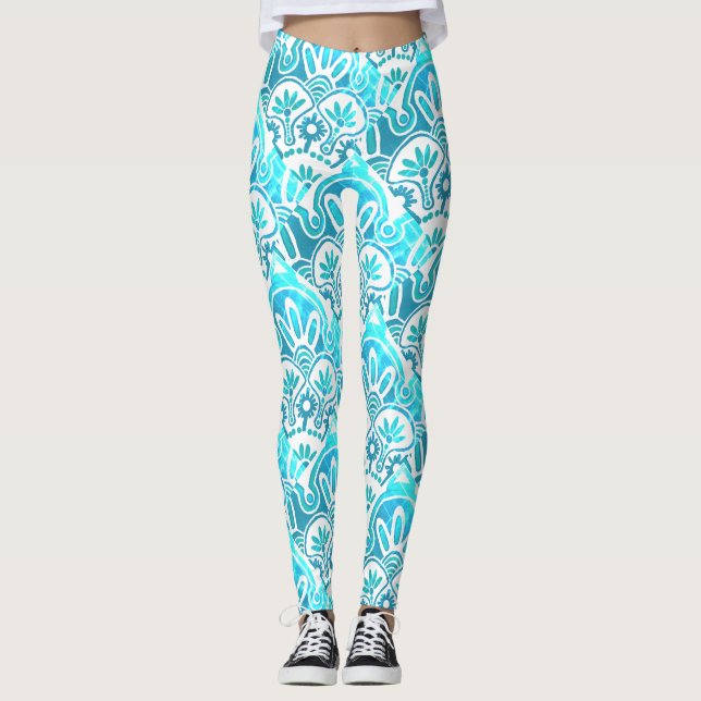Geometric turquoise and teal Leggings (Front)