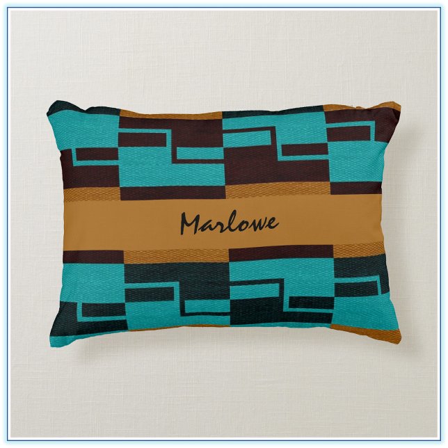 Geometric Turquoise Black and Brown Decorative Cushion (Creator Uploaded)