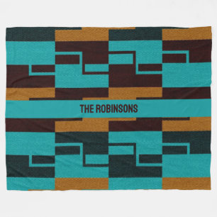 Geometric Turquoise Black and Brown  Fleece Blanket