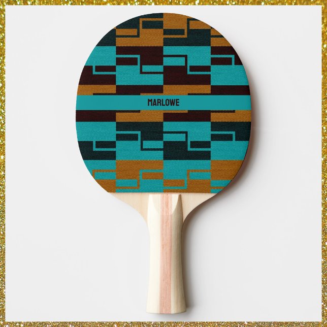 Geometric Turquoise Black and Brown  Ping Pong Paddle (Creator Uploaded)