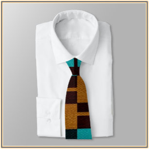 Geometric Turquoise Black and Brown Tie