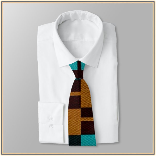 Geometric Turquoise Black and Brown  Tie (Creator Uploaded)