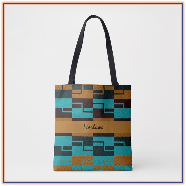 Geometric Turquoise Black and Brown Tote Bag (Creator Uploaded)