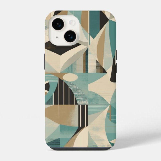 Geometric Turquoise Mid-Century Modern Pattern iPhone Case (Back)