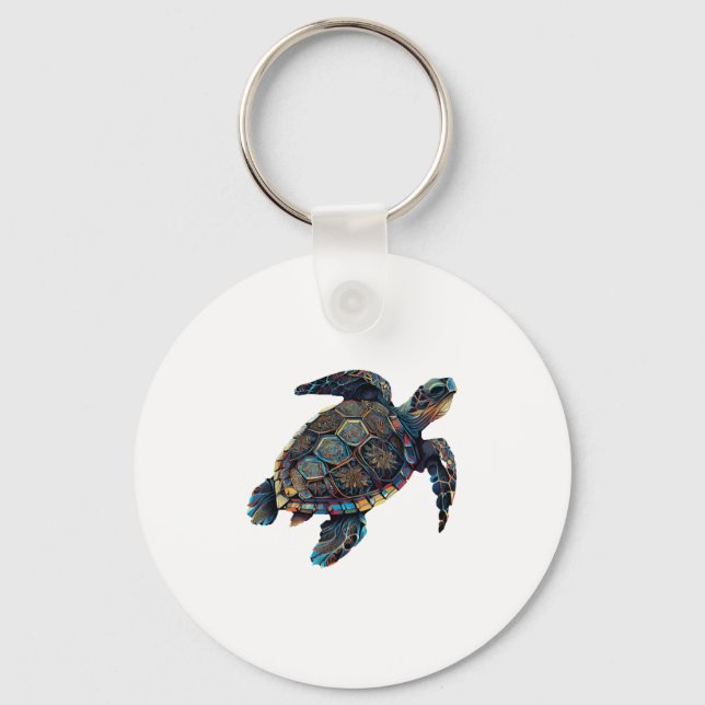 Geometric Turtle Colourful Abstract Rainbow Key Ring (Front)