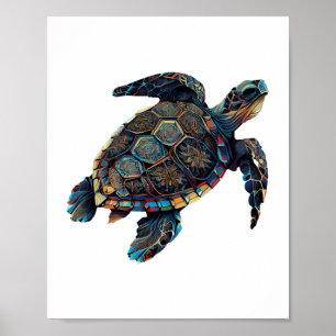 Geometric Turtle Colourful Abstract Rainbow Poster