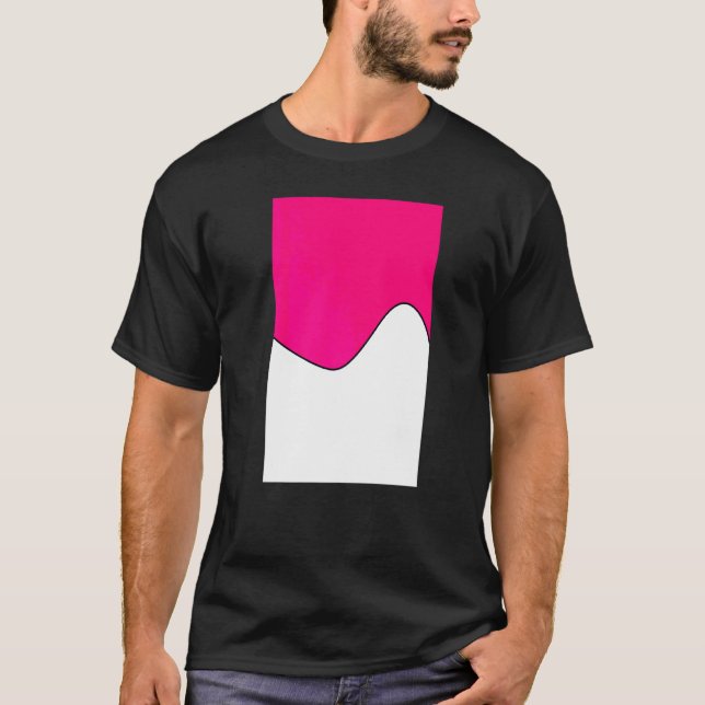 Geometric Two Tone Wave Pattern Bright Pink And Wh T-Shirt (Front)