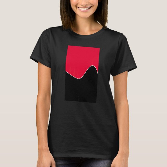 Geometric Two Tone Wave Pattern Crimson And Black T-Shirt (Front)