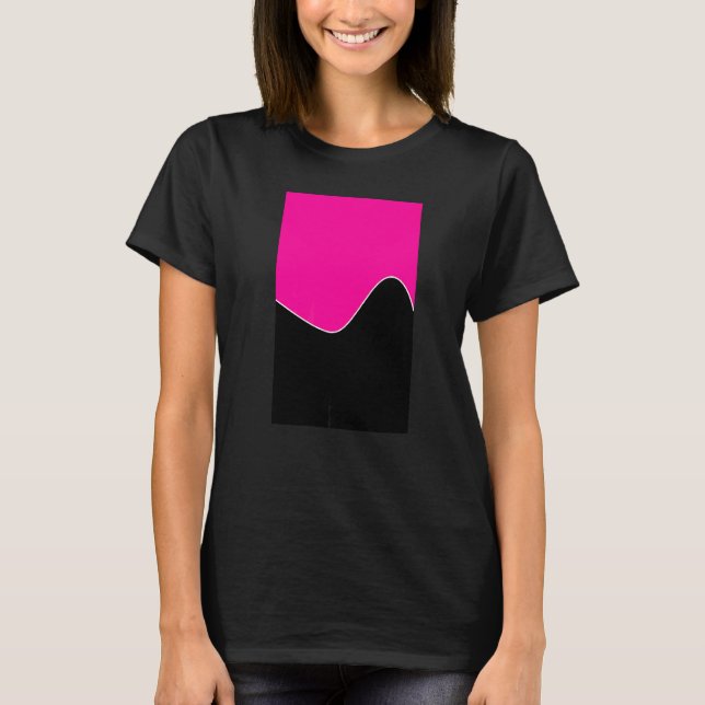 Geometric Two Tone Wave Pattern Deep Pink And Blac T-Shirt (Front)