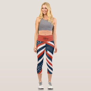 Geometric USA Flag Pattern   Modern Women's Capri Leggings