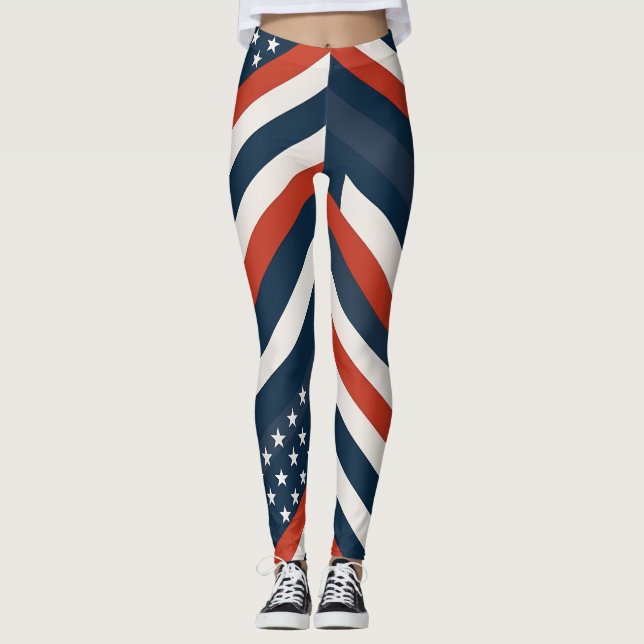 Geometric USA Flag Pattern | Modern Women's Leggings (Front)