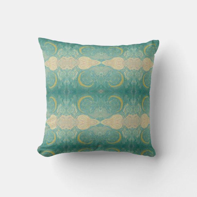 Geometric Van Gogh Cypresses green moon pillow (Front)