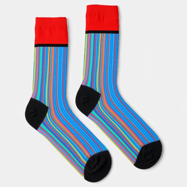 Geometric Vertical Stripes Red Top Socks (Right)