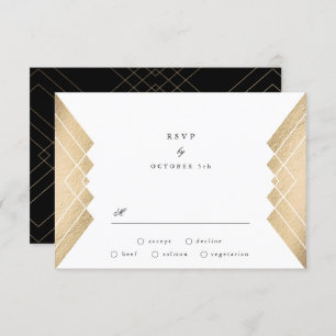 Geometric Vintage Black Gold Gatsby Wedding RSVP