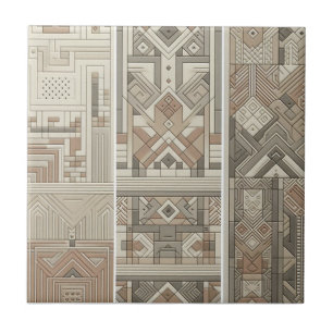 Geometric Vintage Chic Oatmeal Soft Black Ceramic Tile