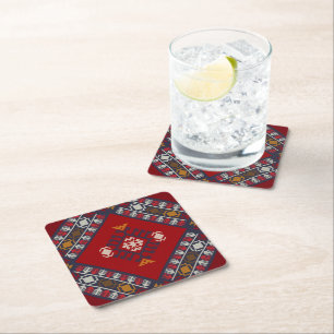 Geometric vintage classic cute-stylish colorful square paper coaster