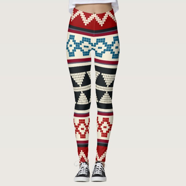 Geometric vintage classic cute-trendy colourful leggings (Front)
