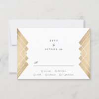 Geometric Vintage Grey Gold Gatsby Wedding RSVP