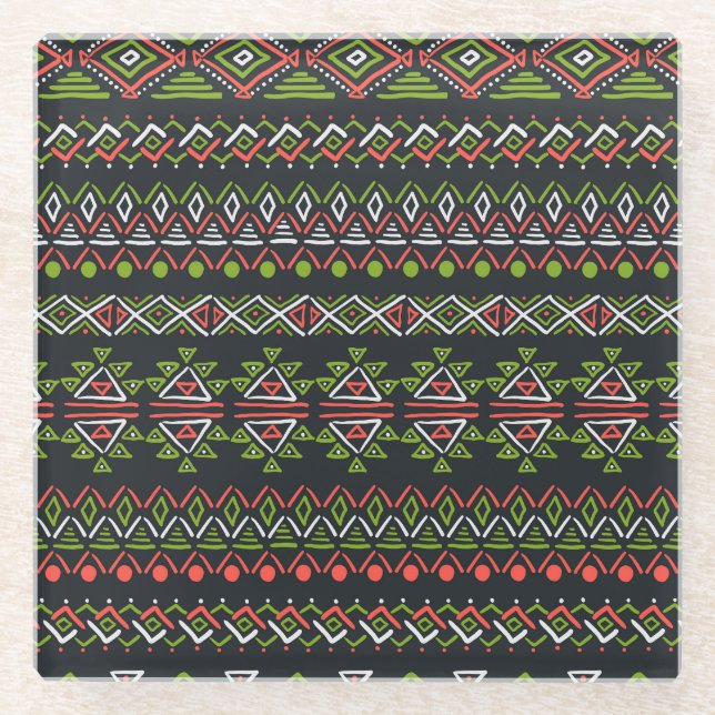 Geometric vintage: seamless patterns set. glass coaster (Front)