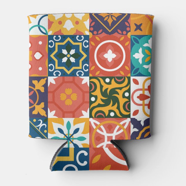 Geometric Vintage Tiles Ornate Pattern Can Cooler (Front)