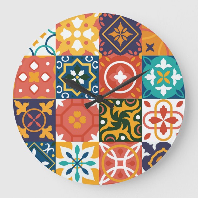 Geometric Vintage Tiles Ornate Pattern Large Clock (Front)