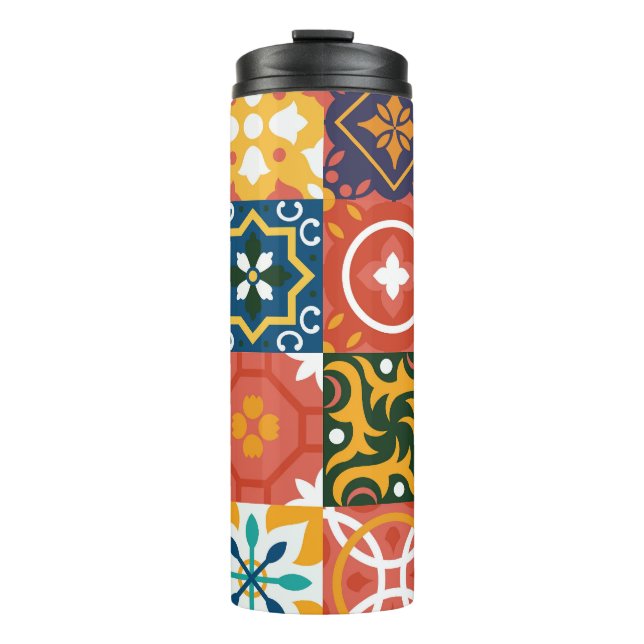Geometric Vintage Tiles Ornate Pattern Thermal Tumbler (Front)