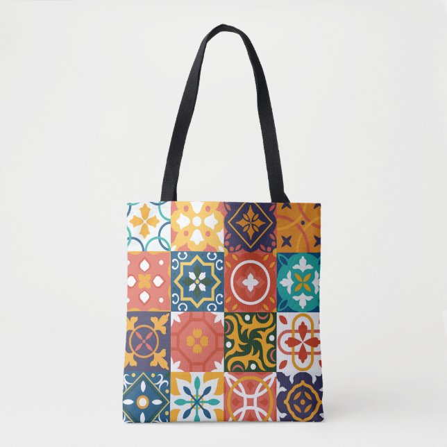 Geometric Vintage Tiles Ornate Pattern Tote Bag (Front)