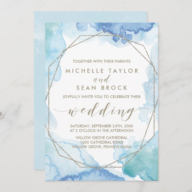 Geometric Watercolor All In One Wedding Invitation (Front/Back)